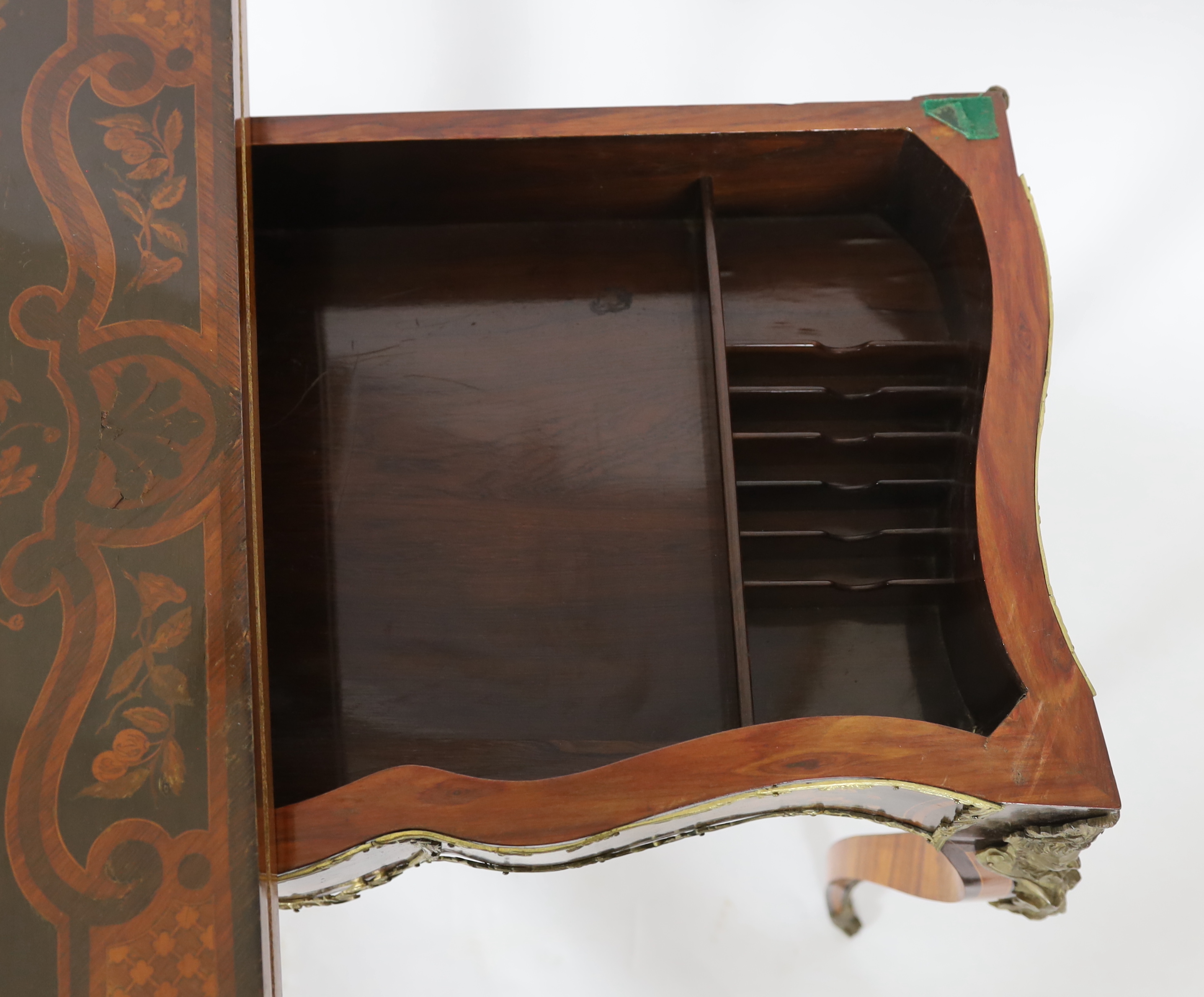 A late 19th century French ormolu mounted marquetry card table 89cm wide, 44cm deep, 78cm high